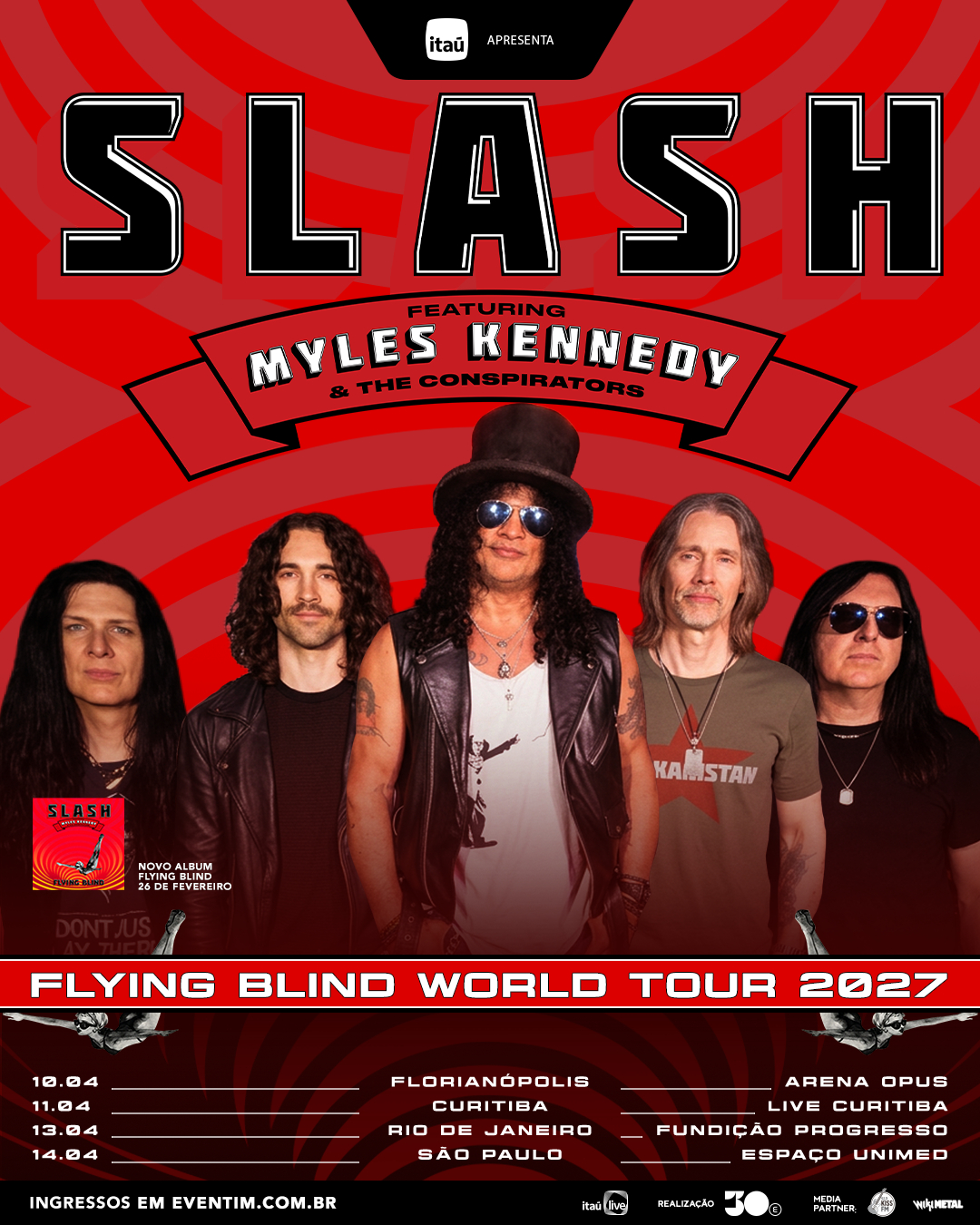 Slash ft. Myles Kennedy and The Conspirators anunciam novo álbum e voltam ao Brasil em abril de 2027